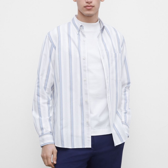 Long Sleeve Multi Stripe Poplin Shirt - Brand New - NEVER WORN - White Multi